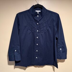 Hinson Wu Dora 3/4 sleeve cotton pleated Navy Blouse women’s small